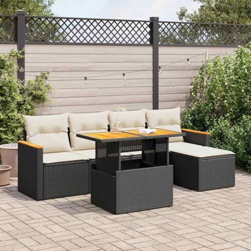 GCHDHAPB Outdoor Möbel Sets - 6-teiliges Gartensofa-Set mit Kissen schwarz Poly Rattan Akazie GCHDHAPB Outdoor Möbel Sets - 6-teiliges Gartensofa-Set mit Kissen schwarz Poly Rattan Akazie von GCHDHAPB