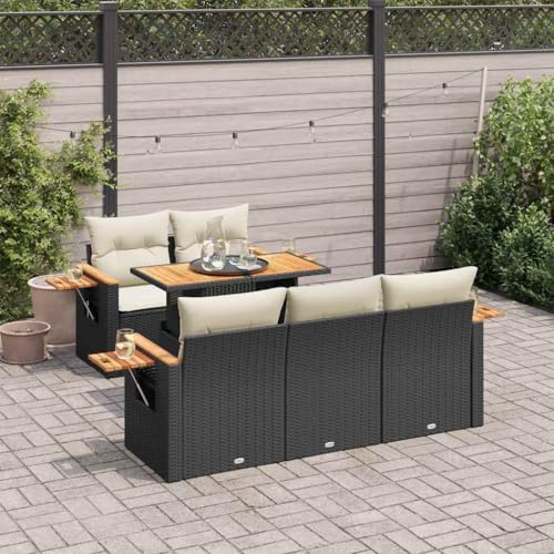 GCHDHAPB Outdoor Möbel Sets - 6-teiliges Gartensofa-Set mit Kissen schwarz Poly Rattan Akazie GCHDHAPB Outdoor Möbel Sets - 6-teiliges Gartensofa-Set mit Kissen schwarz Poly Rattan Akazie von GCHDHAPB