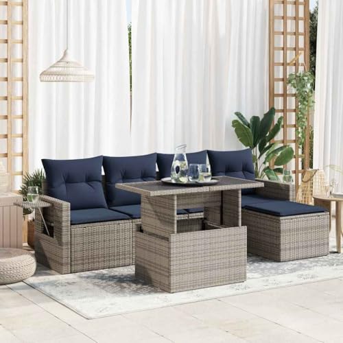 GCHDHAPB Outdoor Möbel Sets - 6-teiliges Gartensofa-Set mit Kissen schwarz Poly Rattan Akazie GCHDHAPB Outdoor Möbel Sets - 6-teiliges Gartensofa-Set mit Kissen schwarz Poly Rattan Akazie von GCHDHAPB