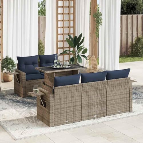 GCHDHAPB Outdoor Möbel Sets - 6-teiliges Gartensofa-Set mit Kissen schwarz Poly Rattan Akazie von GCHDHAPB