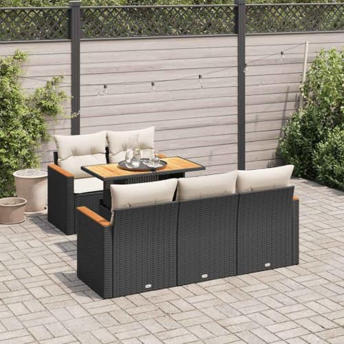 GCHDHAPB Outdoor Möbel Sets - 6-teiliges Gartensofa-Set mit Kissen schwarz Poly Rattan Akazie von GCHDHAPB
