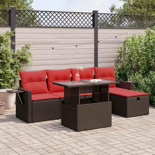 GCHDHAPB Outdoor Möbel Sets - 6-teiliges Gartensofa-Set mit Kissen schwarz Poly Rattan Akazie von GCHDHAPB