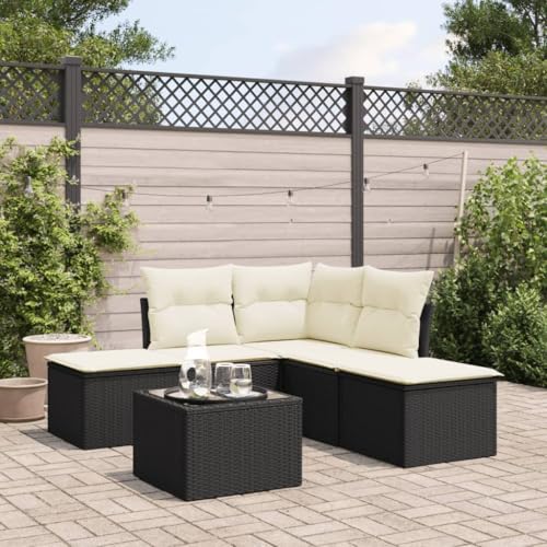 GCHDHAPB Outdoor Möbel Sets - 6-teiliges Gartensofa-Set mit Kissen schwarz Poly Rattan von GCHDHAPB