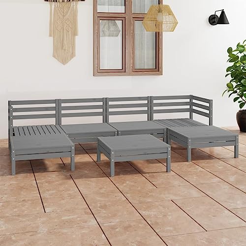 GCHDHAPB Outdoor Möbel Sets - 7-teiliges Garten-Lounge-Set Grau Massivholz Kiefer von GCHDHAPB
