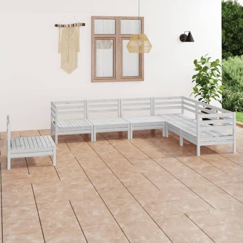 GCHDHAPB Outdoor Möbel Sets - 7-teiliges Garten-Lounge-Set Massivholz Kiefer Weiß von GCHDHAPB