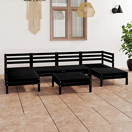 GCHDHAPB Outdoor Möbel Sets - 7-teiliges Garten-Lounge-Set schwarz Massivholz Kiefer von GCHDHAPB