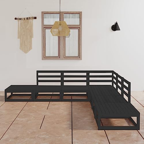 GCHDHAPB Outdoor Möbel Sets - 7-teiliges Garten-Lounge-Set schwarz Massivholz Kiefer von GCHDHAPB