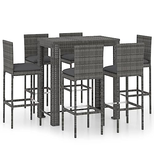 GCHDHAPB Outdoor Möbel Sets - 7-teiliges Gartenbar-Set mit Kissen Polyrattan Grau von GCHDHAPB