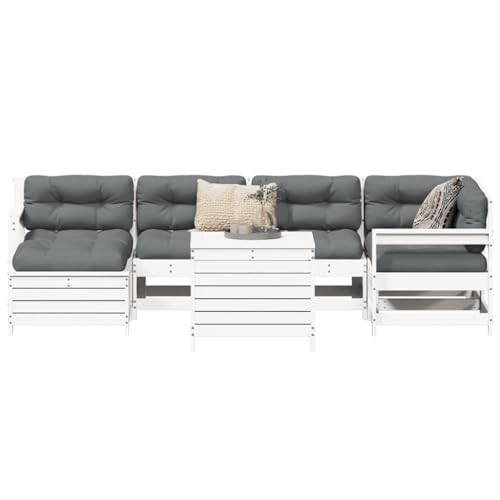 GCHDHAPB Outdoor Möbel Sets - 7-teiliges Gartensofa-Set Weiß Massivholz Kiefer GCHDHAPB Outdoor Möbel Sets - 7-teiliges Gartensofa-Set Weiß Massivholz Kiefer von GCHDHAPB