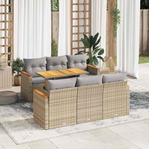 GCHDHAPB Outdoor Möbel Sets - 7-teiliges Gartensofa-Set mit Kissen Beige Poly Rattan Akazie GCHDHAPB Outdoor Möbel Sets - 7-teiliges Gartensofa-Set mit Kissen Beige Poly Rattan Akazie von GCHDHAPB