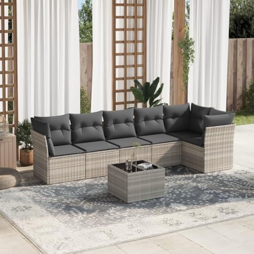 GCHDHAPB Outdoor Möbel Sets - 7-teiliges Gartensofa-Set mit Kissen Hellgrau Poly Rattan GCHDHAPB Outdoor Möbel Sets - 7-teiliges Gartensofa-Set mit Kissen Hellgrau Poly Rattan von GCHDHAPB