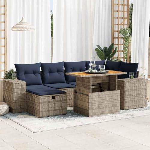 GCHDHAPB Outdoor Möbel Sets - 7-teiliges Gartensofa-Set mit Kissen braun Poly Rattan Akazie von GCHDHAPB