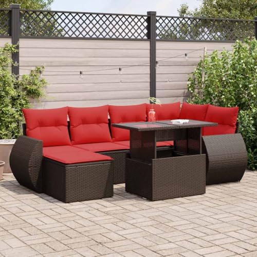 GCHDHAPB Outdoor Möbel Sets - 7-teiliges Gartensofa-Set mit Kissen braun Poly Rattan Akazie GCHDHAPB Outdoor Möbel Sets - 7-teiliges Gartensofa-Set mit Kissen braun Poly Rattan Akazie von GCHDHAPB