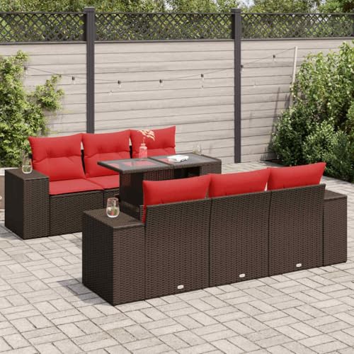 GCHDHAPB Outdoor Möbel Sets - 7-teiliges Gartensofa-Set mit Kissen braun Poly Rattan Akazie von GCHDHAPB
