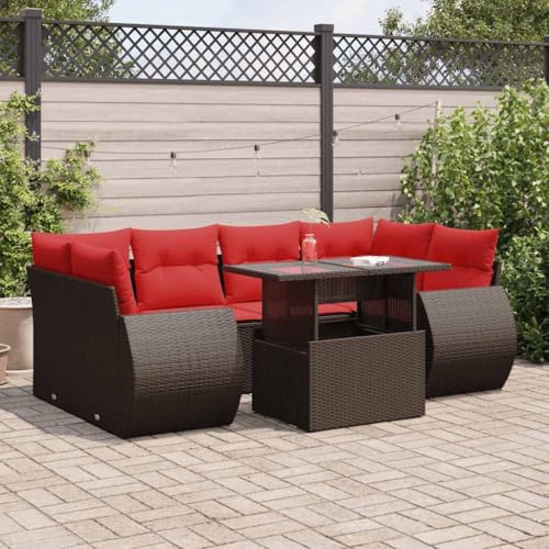 GCHDHAPB Outdoor Möbel Sets - 7-teiliges Gartensofa-Set mit Kissen braun Poly Rattan Akazie von GCHDHAPB