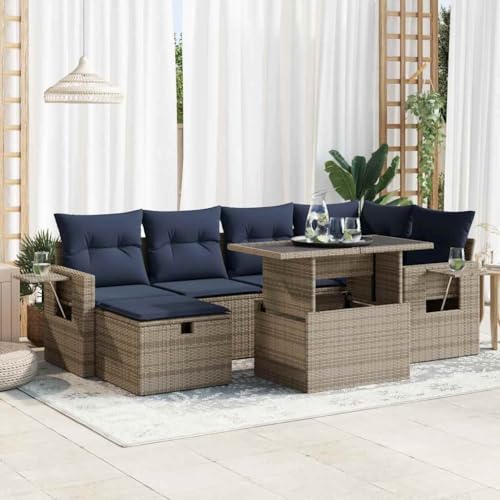 GCHDHAPB Outdoor Möbel Sets - 7-teiliges Gartensofa-Set mit Kissen braun Poly Rattan Akazie von GCHDHAPB