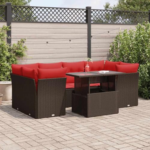 GCHDHAPB Outdoor Möbel Sets - 7-teiliges Gartensofa-Set mit Kissen braun Poly Rattan Akazie von GCHDHAPB