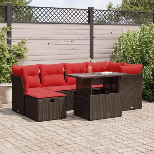 GCHDHAPB Outdoor Möbel Sets - 7-teiliges Gartensofa-Set mit Kissen braun Poly Rattan Akazie von GCHDHAPB