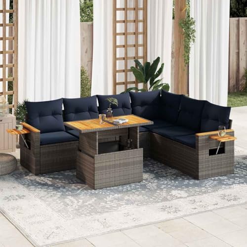 GCHDHAPB Outdoor Möbel Sets - 7-teiliges Gartensofa-Set mit Kissen grau Poly Rattan Akazie GCHDHAPB Outdoor Möbel Sets - 7-teiliges Gartensofa-Set mit Kissen grau Poly Rattan Akazie von GCHDHAPB