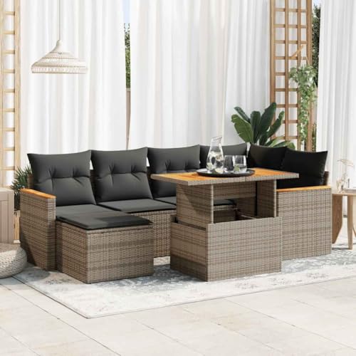 GCHDHAPB Outdoor Möbel Sets - 7-teiliges Gartensofa-Set mit Kissen grau Poly Rattan Akazie GCHDHAPB Outdoor Möbel Sets - 7-teiliges Gartensofa-Set mit Kissen grau Poly Rattan Akazie von GCHDHAPB