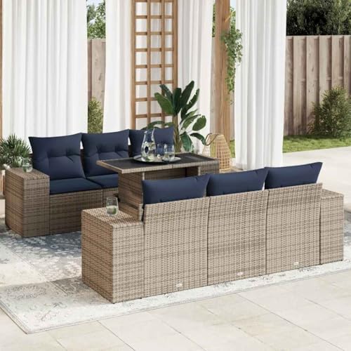 GCHDHAPB Outdoor Möbel Sets - 7-teiliges Gartensofa-Set mit Kissen grau Poly Rattan Akazie GCHDHAPB Outdoor Möbel Sets - 7-teiliges Gartensofa-Set mit Kissen grau Poly Rattan Akazie von GCHDHAPB