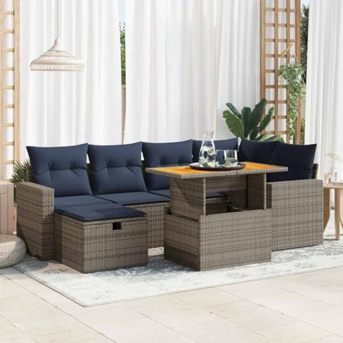 GCHDHAPB Outdoor Möbel Sets - 7-teiliges Gartensofa-Set mit Kissen schwarz Poly Rattan Akazie GCHDHAPB Outdoor Möbel Sets - 7-teiliges Gartensofa-Set mit Kissen schwarz Poly Rattan Akazie von GCHDHAPB