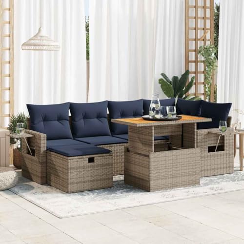 GCHDHAPB Outdoor Möbel Sets - 7-teiliges Gartensofa-Set mit Kissen schwarz Poly Rattan Akazie GCHDHAPB Outdoor Möbel Sets - 7-teiliges Gartensofa-Set mit Kissen schwarz Poly Rattan Akazie von GCHDHAPB