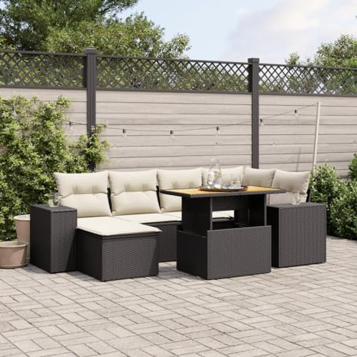 GCHDHAPB Outdoor Möbel Sets - 7-teiliges Gartensofa-Set mit Kissen schwarz Poly Rattan GCHDHAPB Outdoor Möbel Sets - 7-teiliges Gartensofa-Set mit Kissen schwarz Poly Rattan von GCHDHAPB