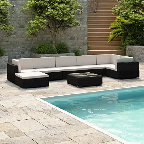 GCHDHAPB Outdoor Möbel Sets - 8-teiliges Garten-Lounge-Set mit Kissen Poly Rattan Schwarz von GCHDHAPB