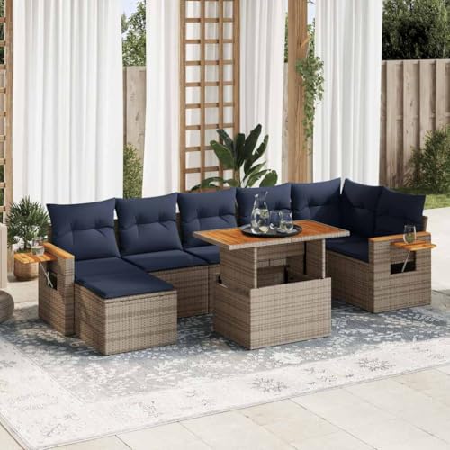 GCHDHAPB Outdoor Möbel Sets - 8-teiliges Gartensofa-Set mit Kissen braun Poly Rattan Akazie von GCHDHAPB