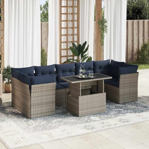 GCHDHAPB Outdoor Möbel Sets - 8-teiliges Gartensofa-Set mit Kissen grau Poly Rattan Akazie von GCHDHAPB