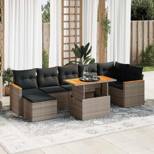 GCHDHAPB Outdoor Möbel Sets - 8-teiliges Gartensofa-Set mit Kissen grau Poly Rattan Akazie von GCHDHAPB