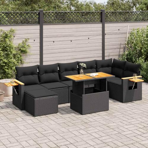 GCHDHAPB Outdoor Möbel Sets - 8-teiliges Gartensofa-Set mit Kissen schwarz Poly Rattan Akazie GCHDHAPB Outdoor Möbel Sets - 8-teiliges Gartensofa-Set mit Kissen schwarz Poly Rattan Akazie von GCHDHAPB