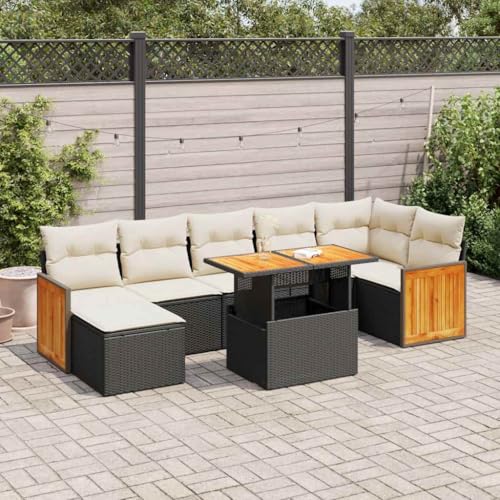 GCHDHAPB Outdoor Möbel Sets - 8-teiliges Gartensofa-Set mit Kissen schwarz Poly Rattan Akazie GCHDHAPB Outdoor Möbel Sets - 8-teiliges Gartensofa-Set mit Kissen schwarz Poly Rattan Akazie von GCHDHAPB
