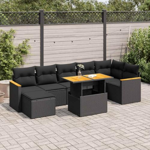 GCHDHAPB Outdoor Möbel Sets - 8-teiliges Gartensofa-Set mit Kissen schwarz Poly Rattan Akazie von GCHDHAPB