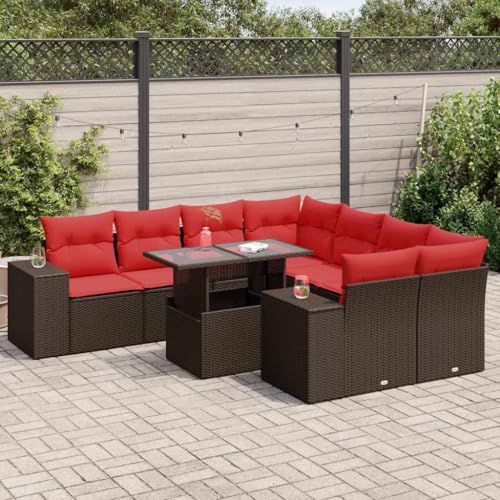 GCHDHAPB Outdoor Möbel Sets - 9-teiliges Gartensofa-Set mit Kissen braun Poly Rattan Akazie GCHDHAPB Outdoor Möbel Sets - 9-teiliges Gartensofa-Set mit Kissen braun Poly Rattan Akazie von GCHDHAPB