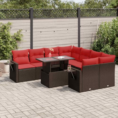 GCHDHAPB Outdoor Möbel Sets - 9-teiliges Gartensofa-Set mit Kissen grau Poly Rattan Akazie GCHDHAPB Outdoor Möbel Sets - 9-teiliges Gartensofa-Set mit Kissen grau Poly Rattan Akazie von GCHDHAPB