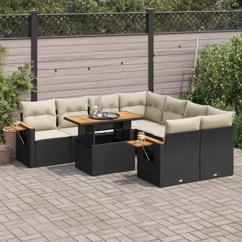 GCHDHAPB Outdoor Möbel Sets - 9-teiliges Gartensofa-Set mit Kissen schwarz Poly Rattan Akazie GCHDHAPB Outdoor Möbel Sets - 9-teiliges Gartensofa-Set mit Kissen schwarz Poly Rattan Akazie von GCHDHAPB