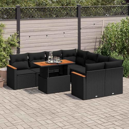 GCHDHAPB Outdoor Möbel Sets - 9-teiliges Gartensofa-Set mit Kissen schwarz Poly Rattan Akazie GCHDHAPB Outdoor Möbel Sets - 9-teiliges Gartensofa-Set mit Kissen schwarz Poly Rattan Akazie von GCHDHAPB