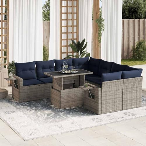 GCHDHAPB Outdoor Möbel Sets - 9-teiliges Gartensofa-Set mit Kissen schwarz Poly Rattan Akazie GCHDHAPB Outdoor Möbel Sets - 9-teiliges Gartensofa-Set mit Kissen schwarz Poly Rattan Akazie von GCHDHAPB