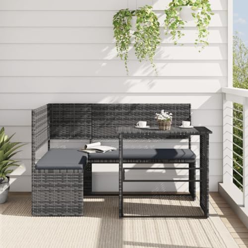 GCHDHAPB Outdoor Möbel Sets Gartensofa mit Tisch und Kissen L-Form Grau Poly Rattan GCHDHAPB Outdoor Möbel Sets Gartensofa mit Tisch und Kissen L-Form Grau Poly Rattan von GCHDHAPB