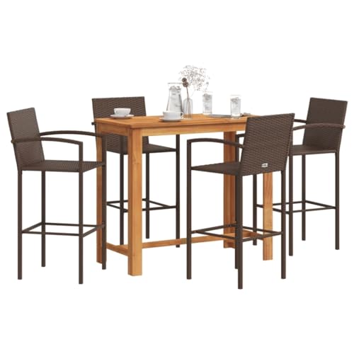 GCHDHAPB Outdoor Möbel Sets-home-5-teiliges Gartenbar-Set braun Massivholz Akazie und Polyrattan von GCHDHAPB
