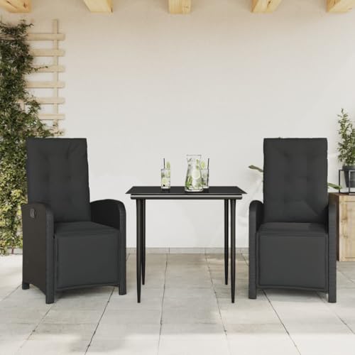 GCHDHAPB Outdoor-Möbelsets - 3-teiliges Bistro-Set mit Kissen aus schwarzem Polyrattan von GCHDHAPB