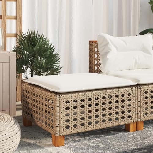 GCHDHAPB Outdoor Outdoor Fußrasten Gartenhocker mit Kissen Beige 63,5x56x32cm Poly Rattan von GCHDHAPB