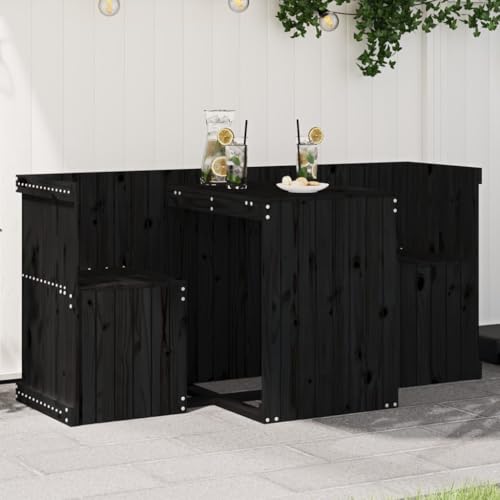 GCHDHAPB Outdoor Outdoor Möbelsets Balcony Set 2 Sitzer Schwarz Massivholz Kiefer von GCHDHAPB