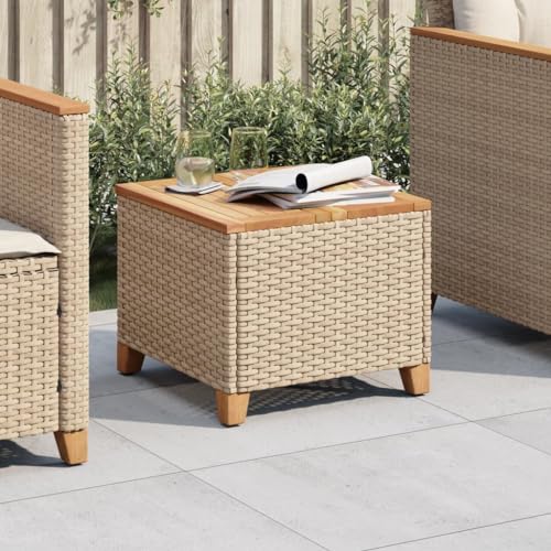 GCHDHAPB Outdoor Outdoor Tisch Gartentisch Beige 45x45x37cm Polyrattan Akazienholz von GCHDHAPB