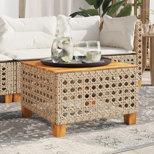 GCHDHAPB Outdoor Outdoor Tisch Gartentisch Beige 55x55x36cm Polyrattan Akazienholz von GCHDHAPB