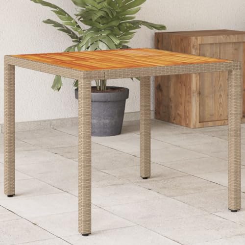 GCHDHAPB Outdoor Outdoor Tisch Gartentisch Beige 90x90x75cm Polyrattan Akazienholz von GCHDHAPB