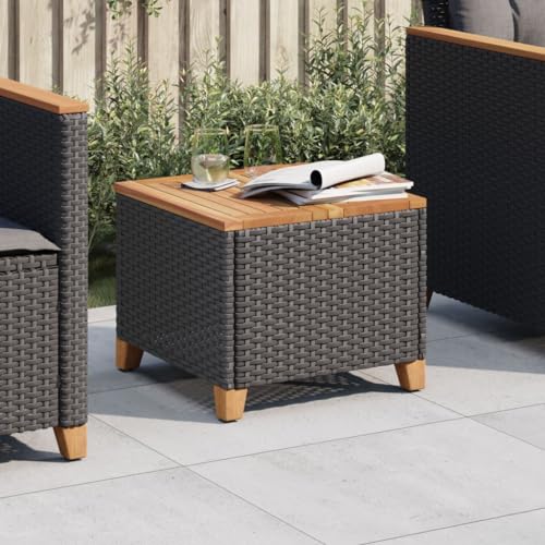 GCHDHAPB Outdoor Outdoor Tisch Gartentisch Schwarz 45x45x37cm Polyrattan Akazienholz von GCHDHAPB