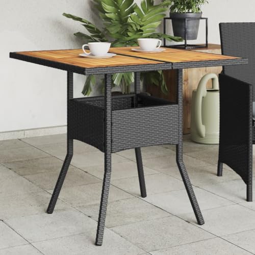 GCHDHAPB Outdoor Outdoor Tisch Gartentisch mit Akazienholzplatte schwarz 80x80x75cm Polyrattan von GCHDHAPB